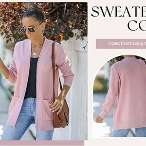 Merokeety Open-Front Pink Women's Cardigan Sweater